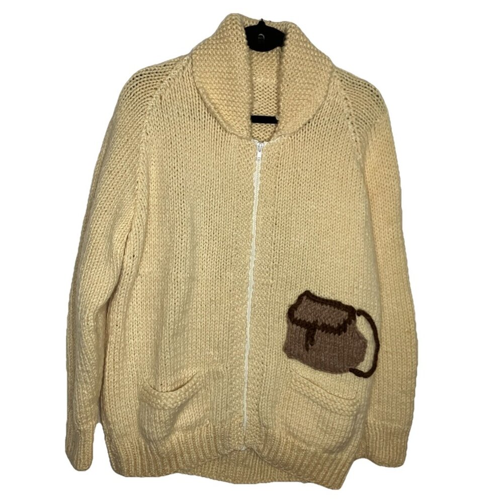 Vintage Cowichan Sweater Mens Trout Fly Fishing Creel Angler Lebowski Wool‎ Zip